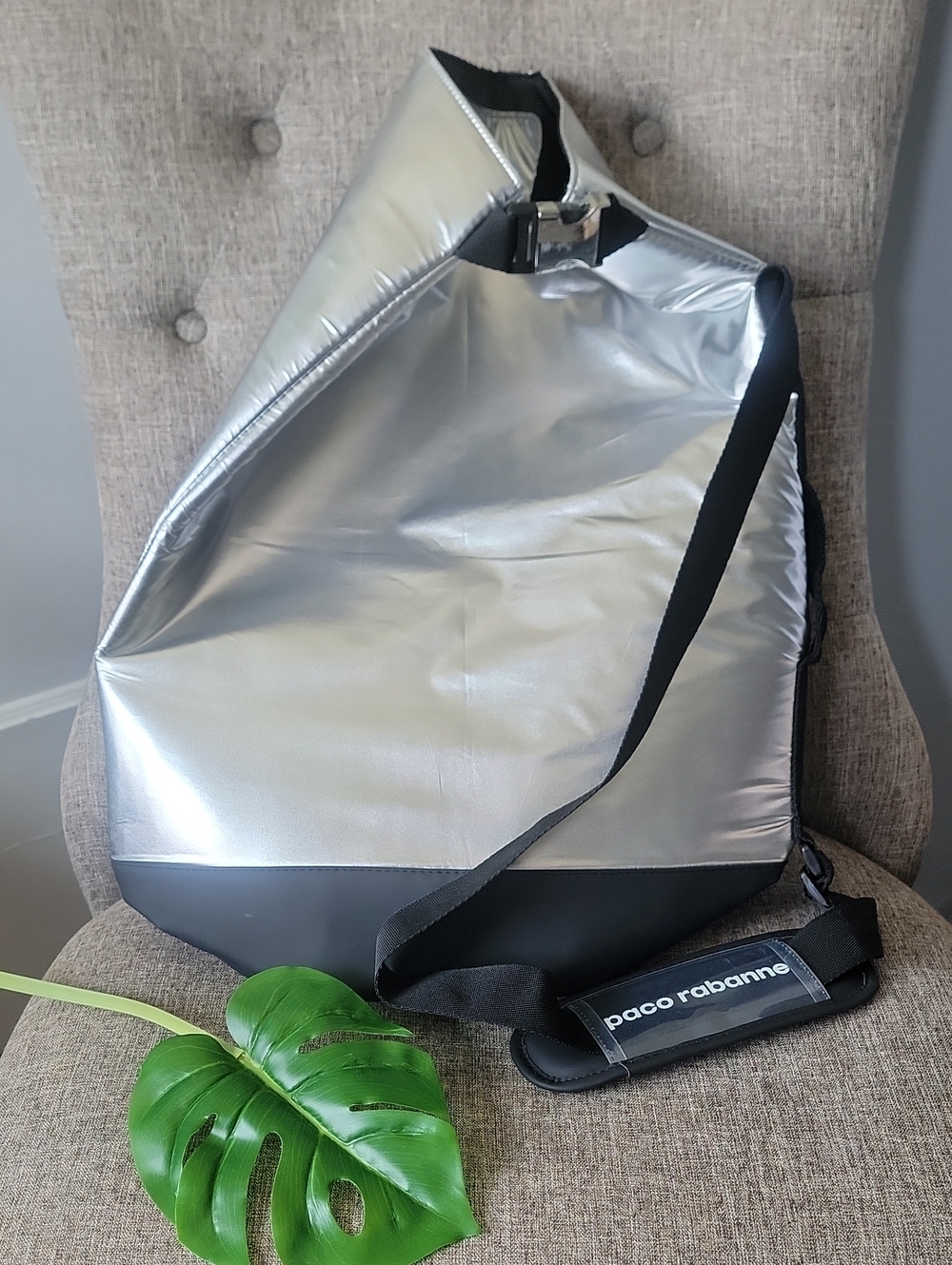 Paco Rabanne Silver and Black Messenger Sling Bag